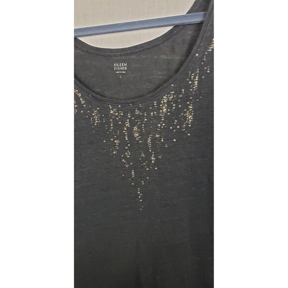 Eileen Fisher Tank Top L Gray Slub 100% Linen Beaded Party Holiday Casual - Picture 4 of 9